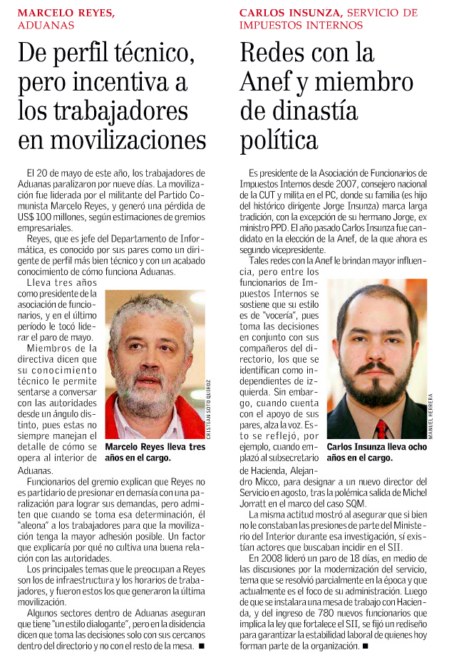Presidentes de gremios del SII y Aduanas mencionados como líderes  influyentes sector público 