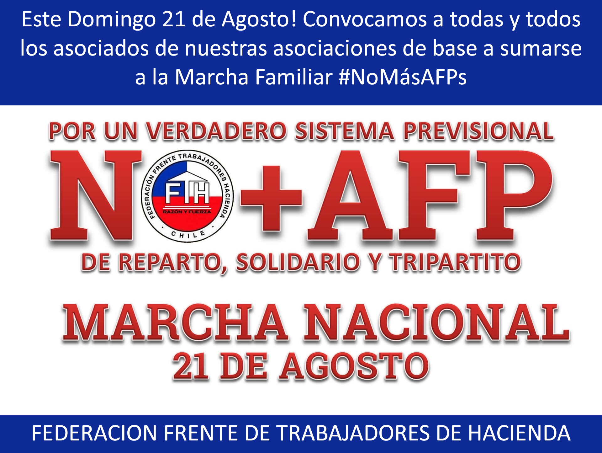 FTH invita a 2da Marcha #NoMásAFP este domingo 21 de Agosto