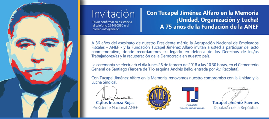 ANEF invita a 36 Conmemoración de la muerte del dirigente Tucapel Jiménez Alfaro