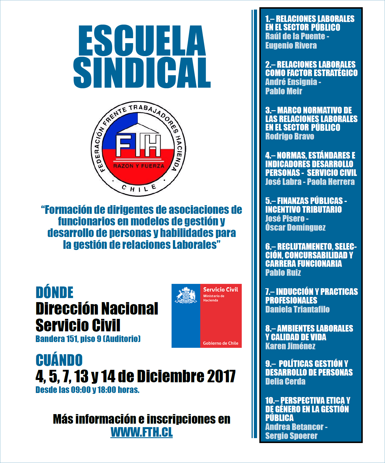 FTH realizará Primera Escuela Sindical 2017 para dirigentes/as de base