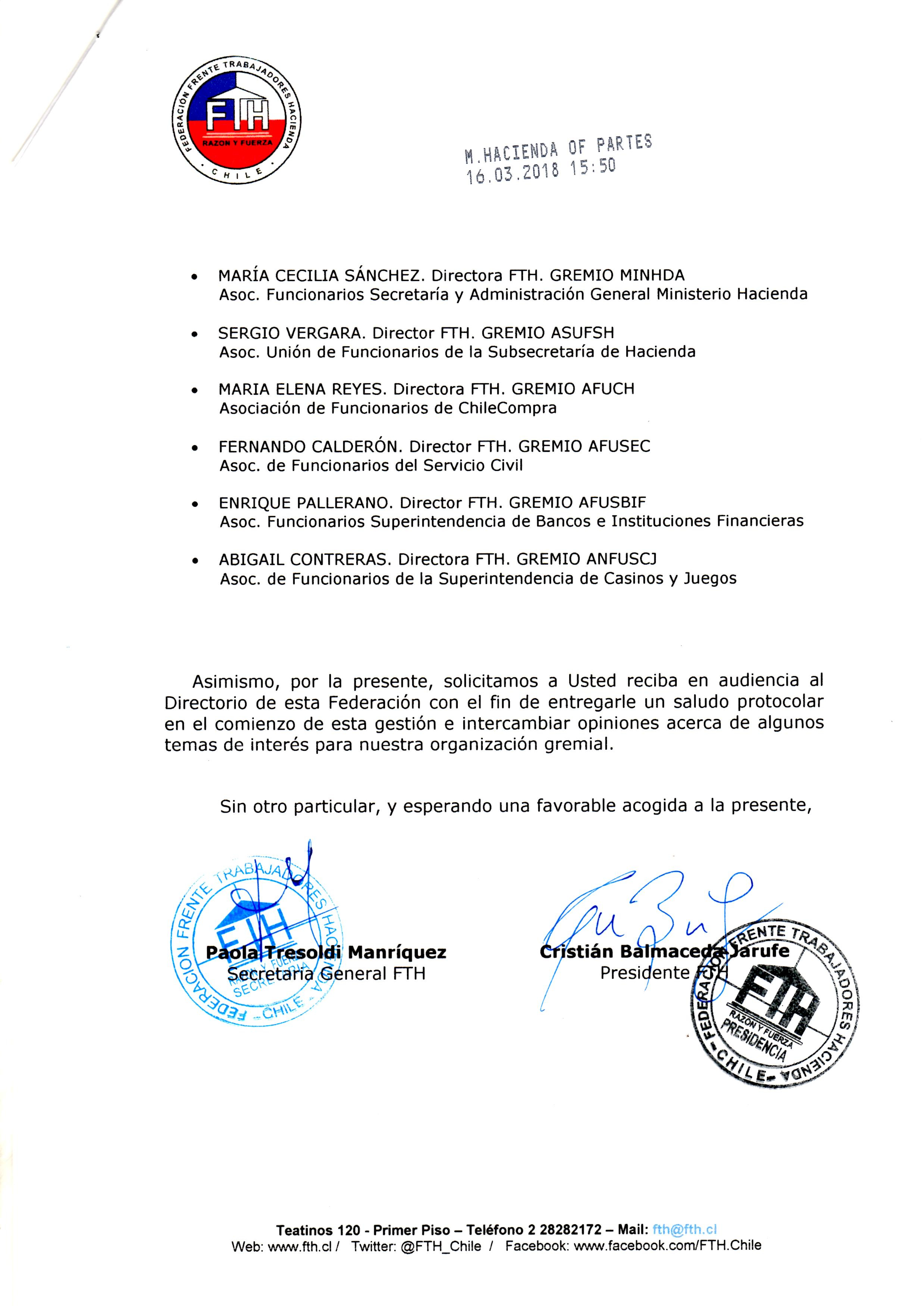 FTH solicita reunión con las nuevas autoridades de Hacienda 