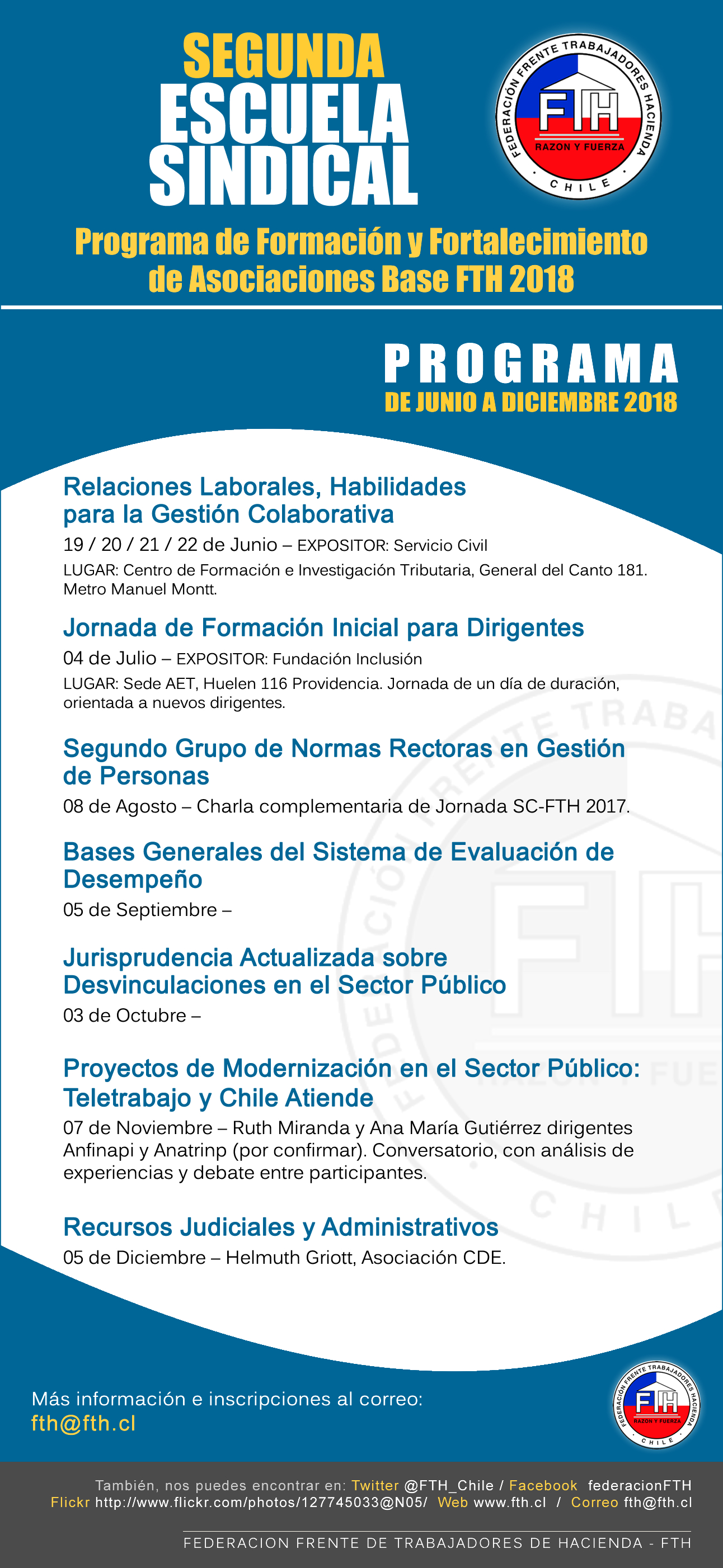 FTH invita a participar en el segundo curso de su Escuela Sindical Año 2018