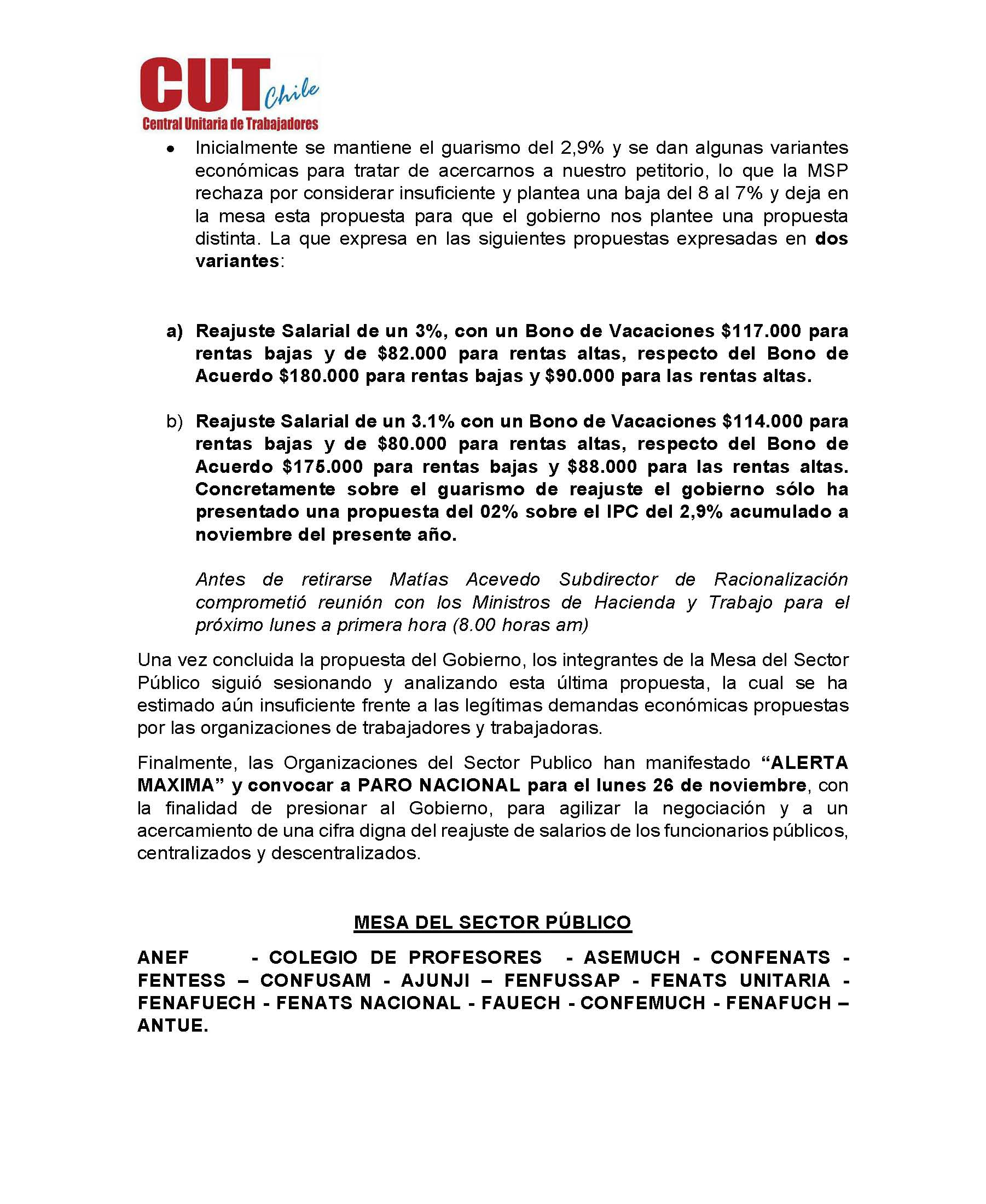 Asamblea Ordinaria FTH SUSPENDIDA POR LLAMADO A PARO NACIONAL MSP/CUT/ANEF 